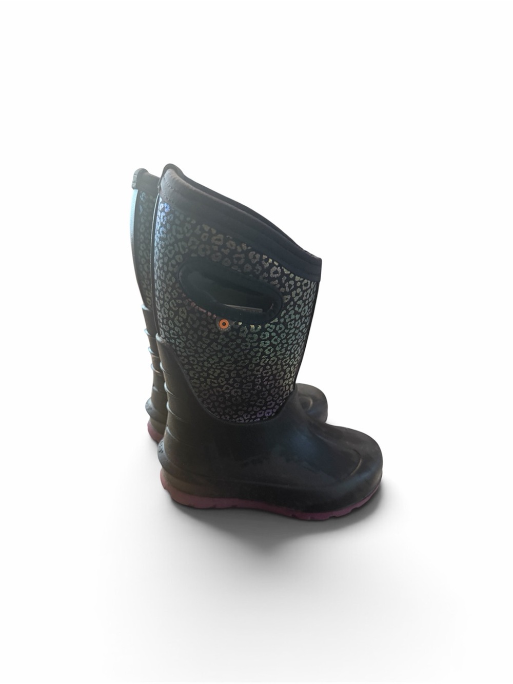 Bogs Kids Black Leopard-Print Rain Boots with Pink Sole Accent